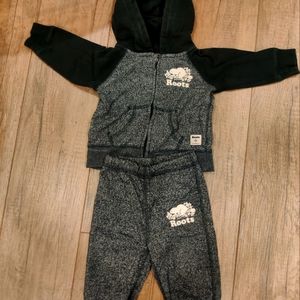 Roots zip up sweater and sweat pants size 3-6 months